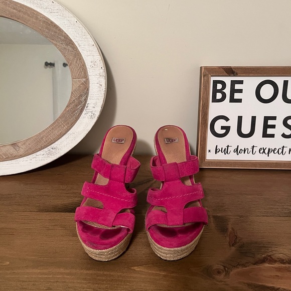 Ugg Tawnie Pink Platform Sandal Suede and Jute size 7 - Picture 4 of 6